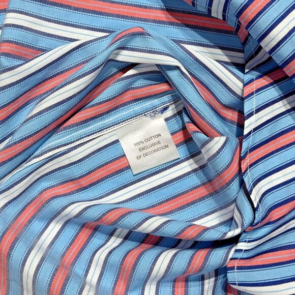 NWT $99 Tailor Byrd LS Button Down Shirt Blue Pink Stripe Flip Cuff Men’s Size L - Picture 8 of 11